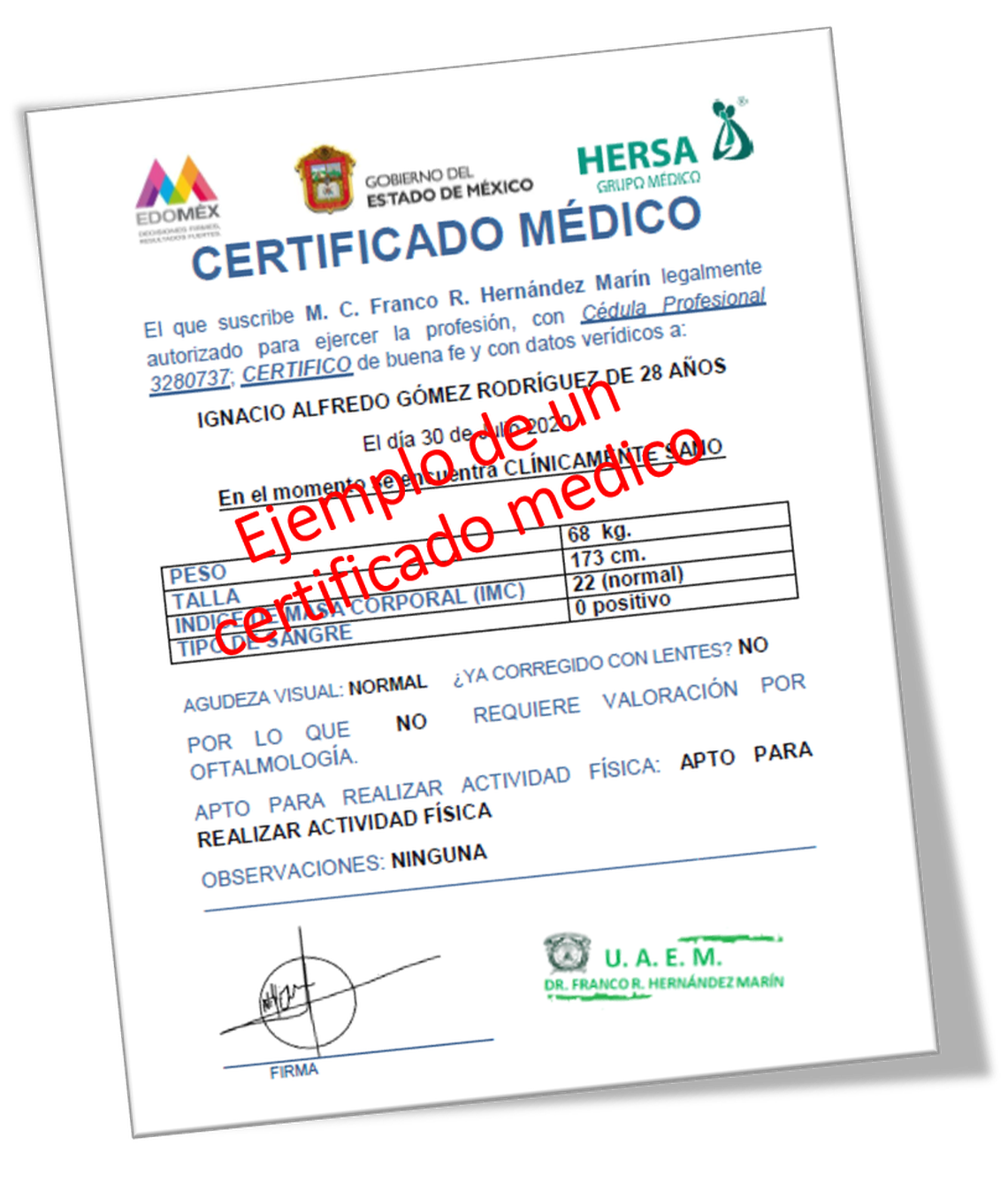 certificado médico de salud para trabajo